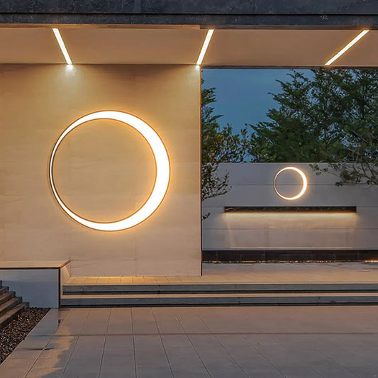 Modern Ring Metal Wall Light | Elegant Outdoor Wall Lamp with Weather Resistance & Sophisticated Design for Garden Illumination 0