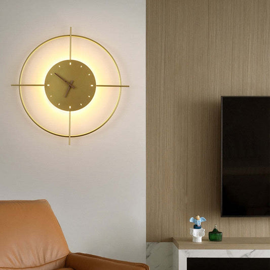 Modern Wall Lamp | Round Wall Sconce Lighting with Clock Function | Elegant Gold and Black Design for Stylish Indoor Spaces 0