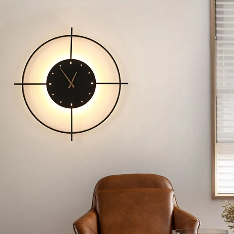 Modern Wall Lamp | Round Wall Sconce Lighting with Clock Function | Elegant Gold and Black Design for Stylish Indoor Spaces 4
