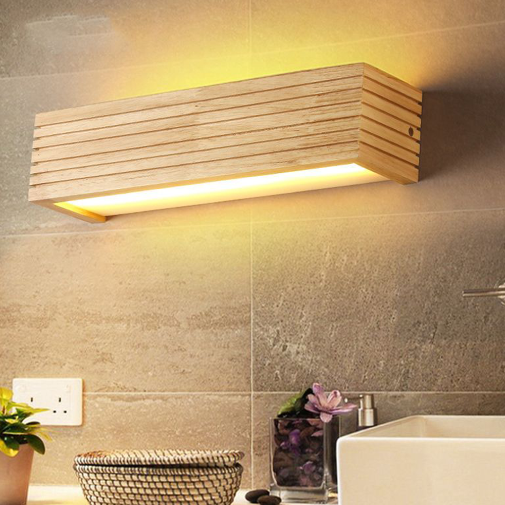 Modern Wooden Wall Light | Dimmable LED Sconce for Stylish Bathroom and Bedroom Ambiance 0