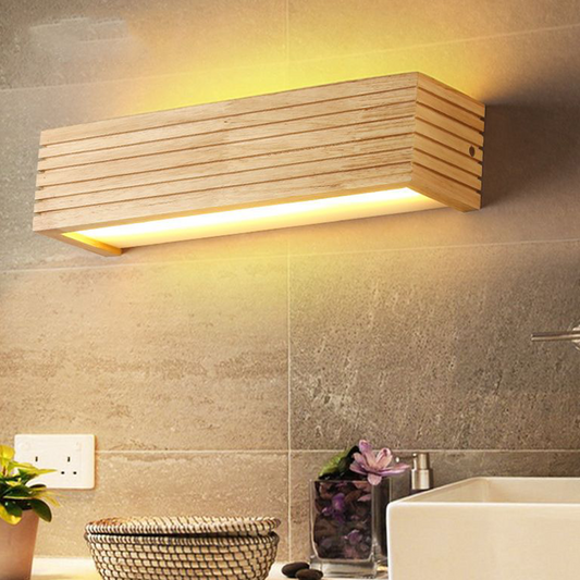 Modern Wooden Wall Light | Dimmable LED Sconce for Stylish Bathroom and Bedroom Ambiance 0