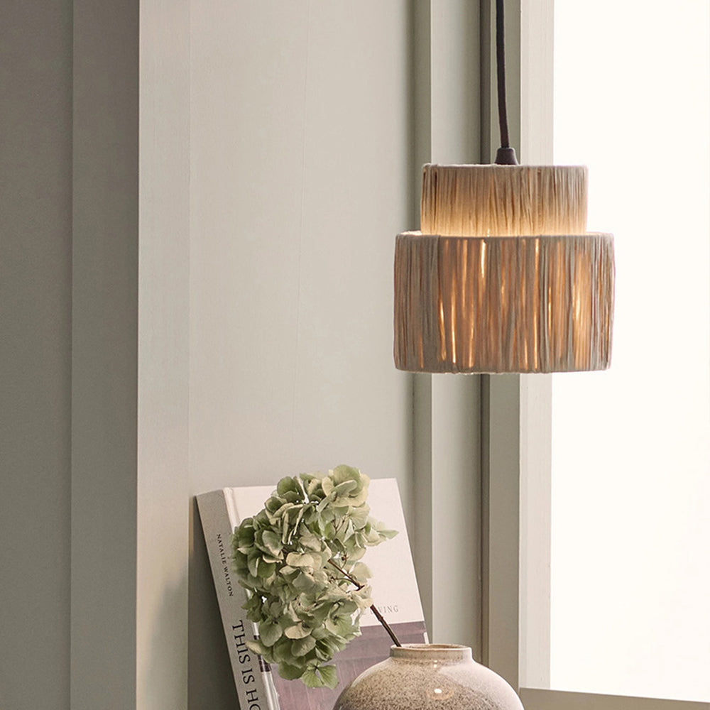 Muto Rattan Pendant Light, Metal & Rattan Double Drum, Dia16-60cm | Adjustable Cord | E27 Warm White Bulb Included