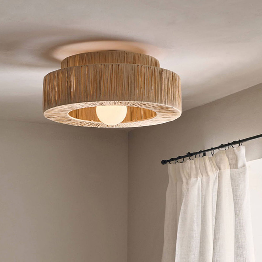 Muto Rattan Pendant Light, Metal & Rattan Double Drum, Dia16-60cm | Adjustable Cord | E27 Warm White Bulb Included