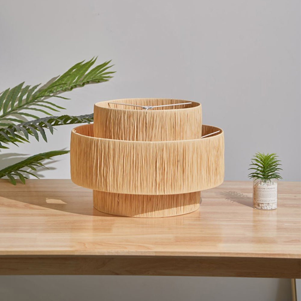 Muto Rattan Pendant Light, Metal & Rattan Double Drum, Dia16-60cm | Adjustable Cord | E27 Warm White Bulb Included