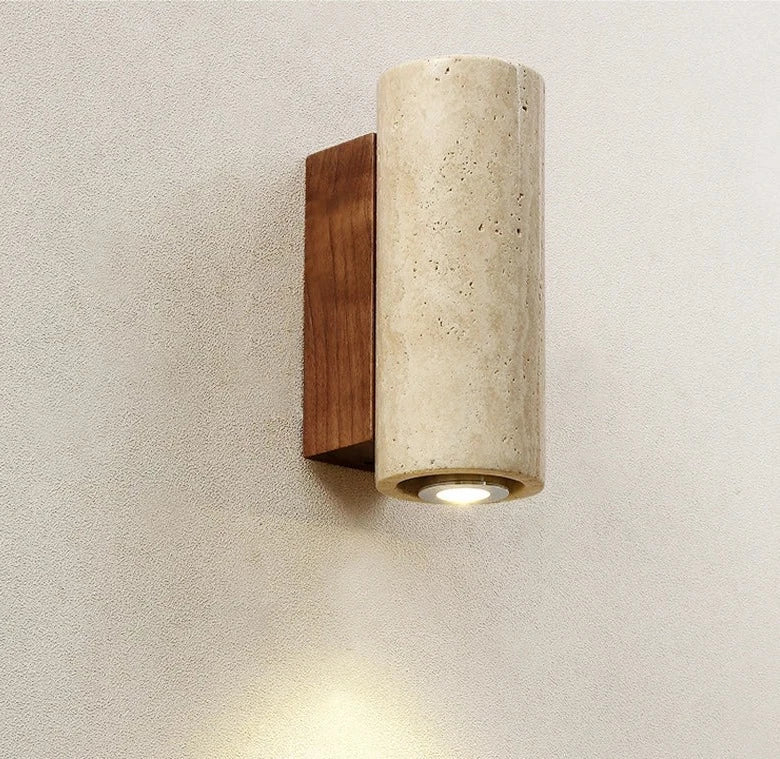 Natural Elegance | Wall Sconce Lighting with Unique Travertine Shade | Warm Wood Bracket for Cozy Ambiance 10