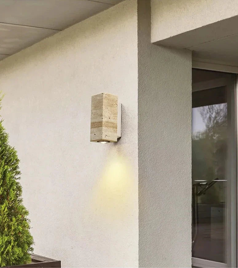 Natural Elegance | Wall Sconce Lighting with Unique Travertine Shade | Warm Wood Bracket for Cozy Ambiance 11