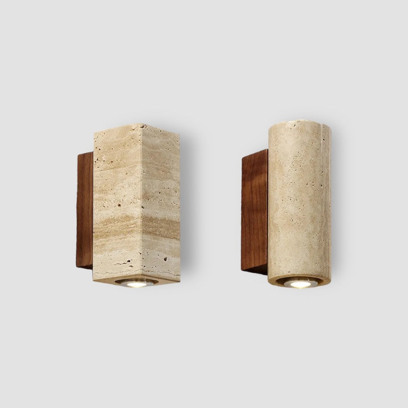 Natural Elegance | Wall Sconce Lighting with Unique Travertine Shade | Warm Wood Bracket for Cozy Ambiance 5