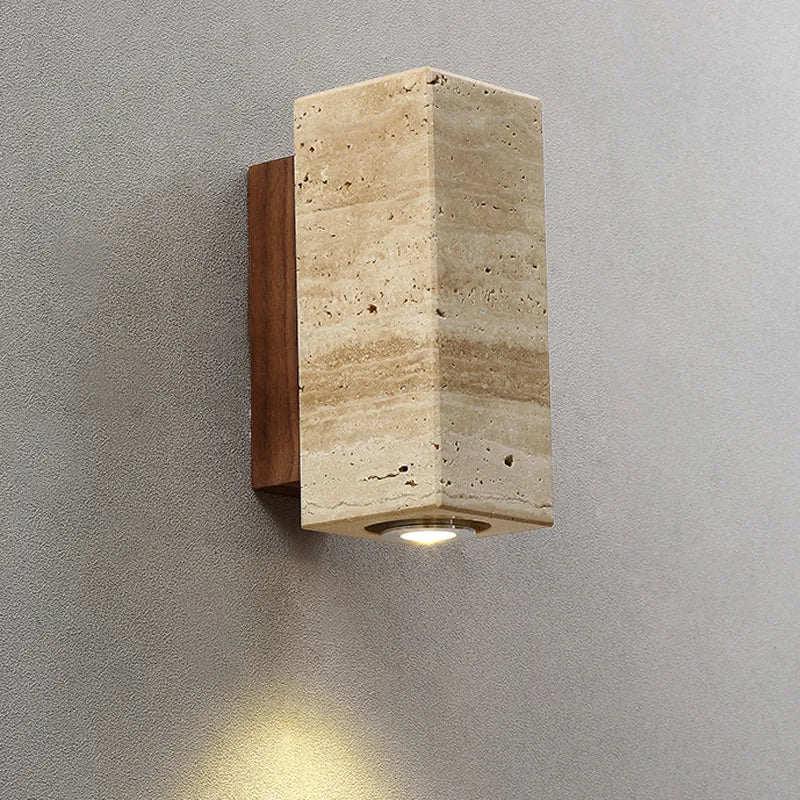 Natural Elegance | Wall Sconce Lighting with Unique Travertine Shade | Warm Wood Bracket for Cozy Ambiance 6