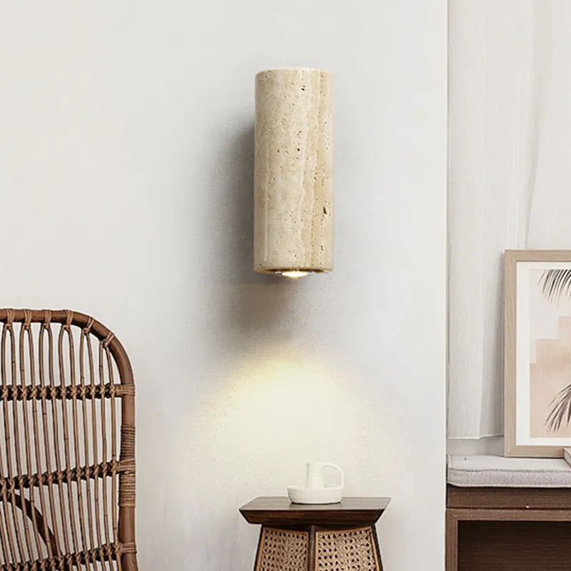 Natural Elegance | Wall Sconce Lighting with Unique Travertine Shade | Warm Wood Bracket for Cozy Ambiance 8