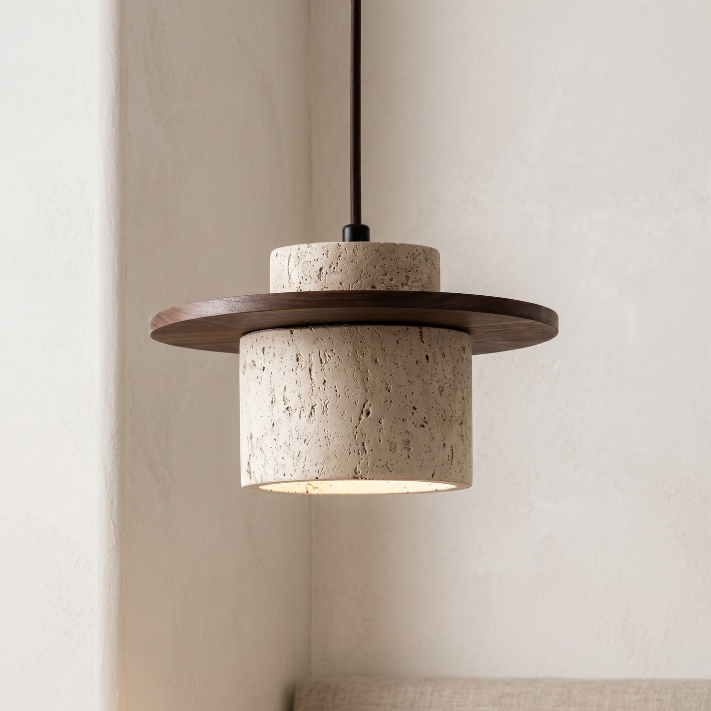 Natural Stone Pendant Light with Walnut Accent | Unique Kitchen Island Lighting for Warm Ambiance 0