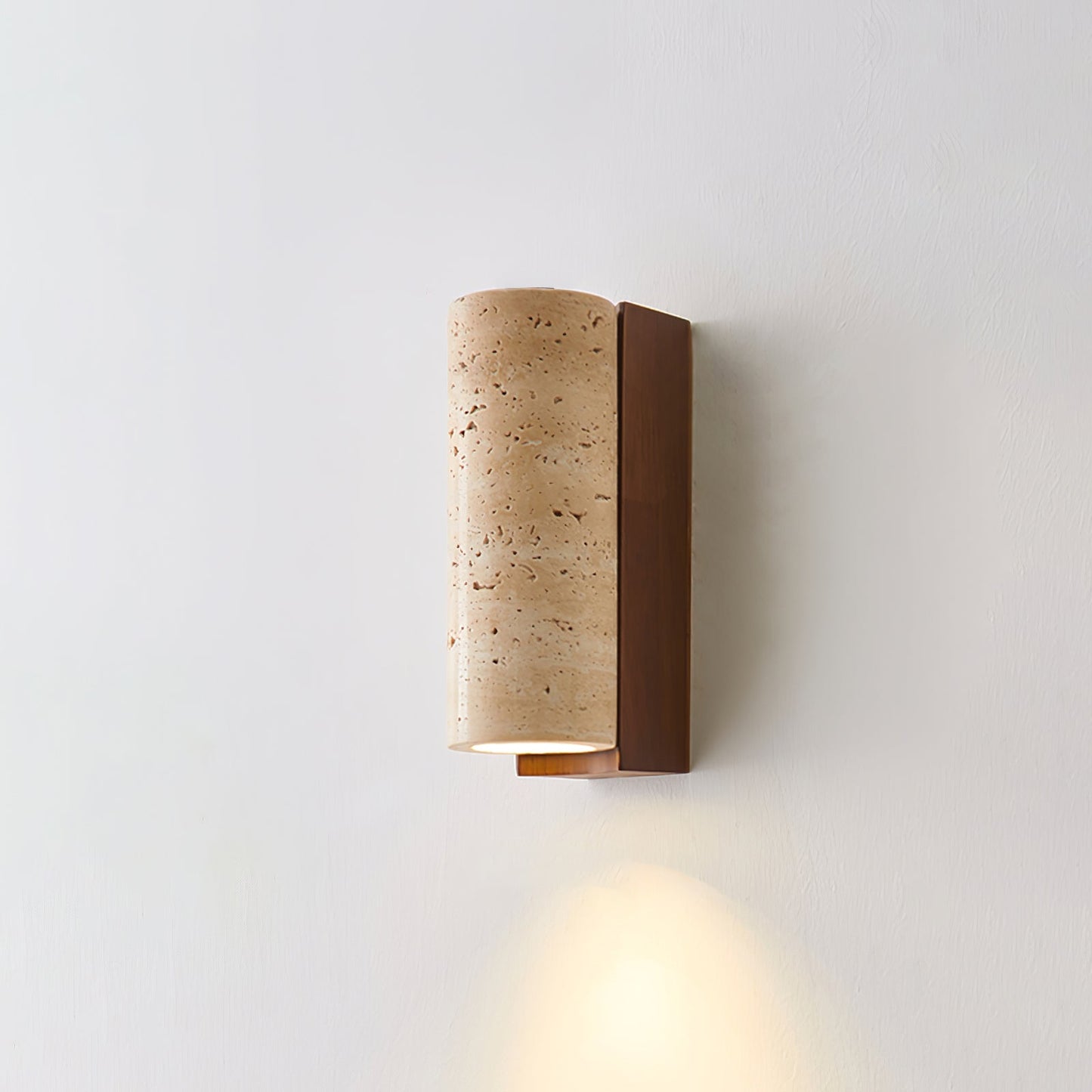 Natural Travertine Wall Lamp with Warm Wood Accents | Elegant Wall Lights for Serene Bedroom and Hallway Lighting 0