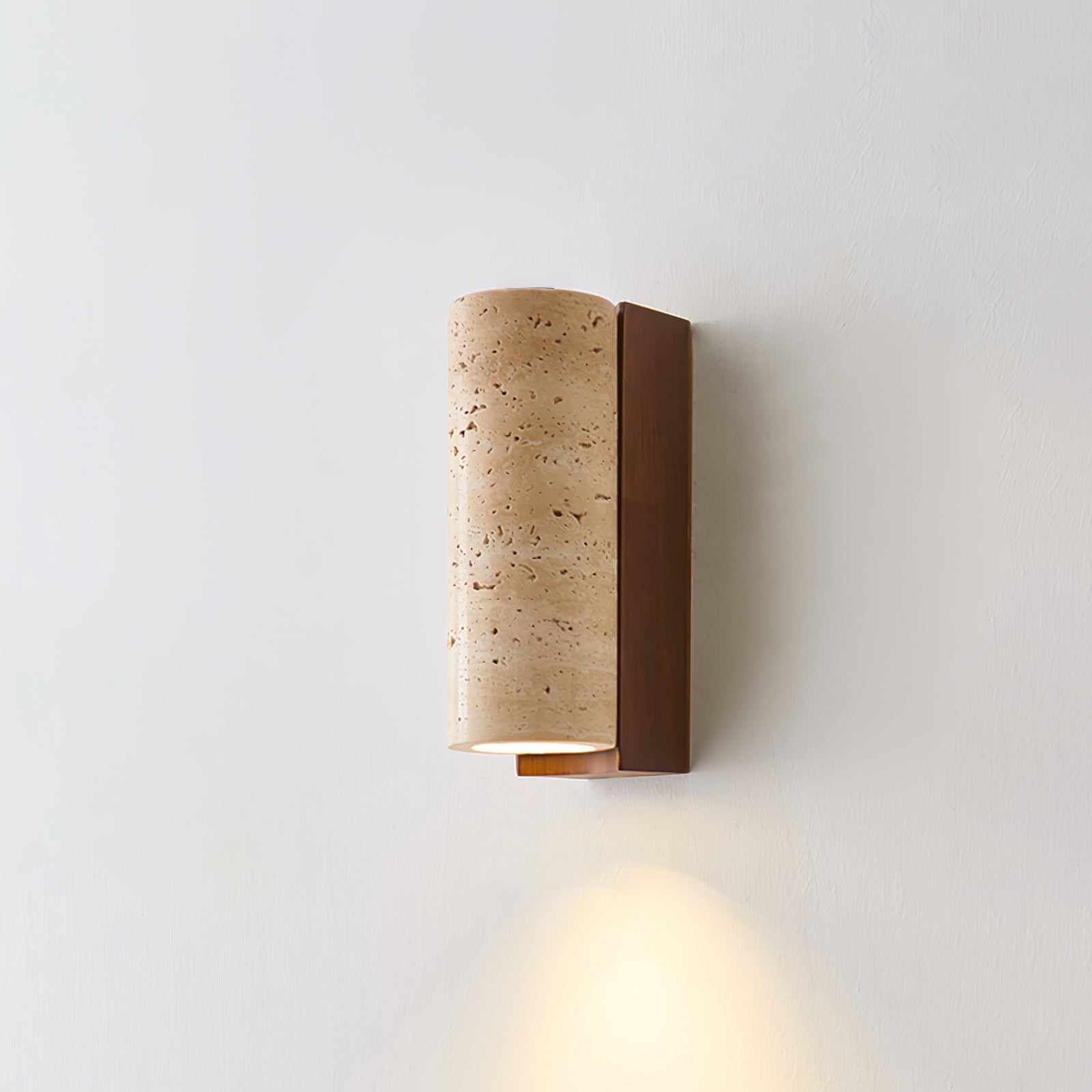 Natural Travertine Wall Lamp with Warm Wood Accents | Elegant Wall Lights for Serene Bedroom and Hallway Lighting 0