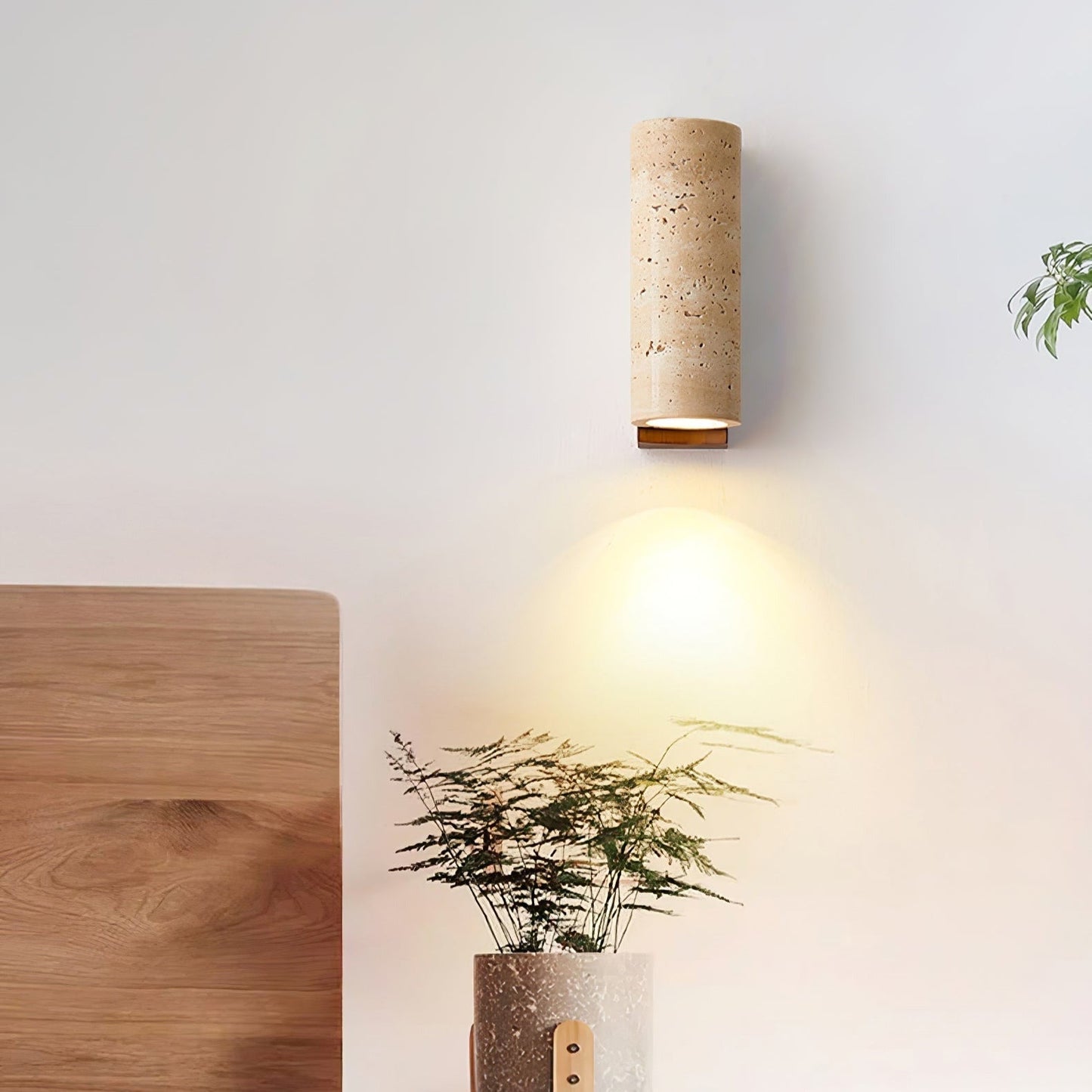 Natural Travertine Wall Lamp with Warm Wood Accents | Elegant Wall Lights for Serene Bedroom and Hallway Lighting 2