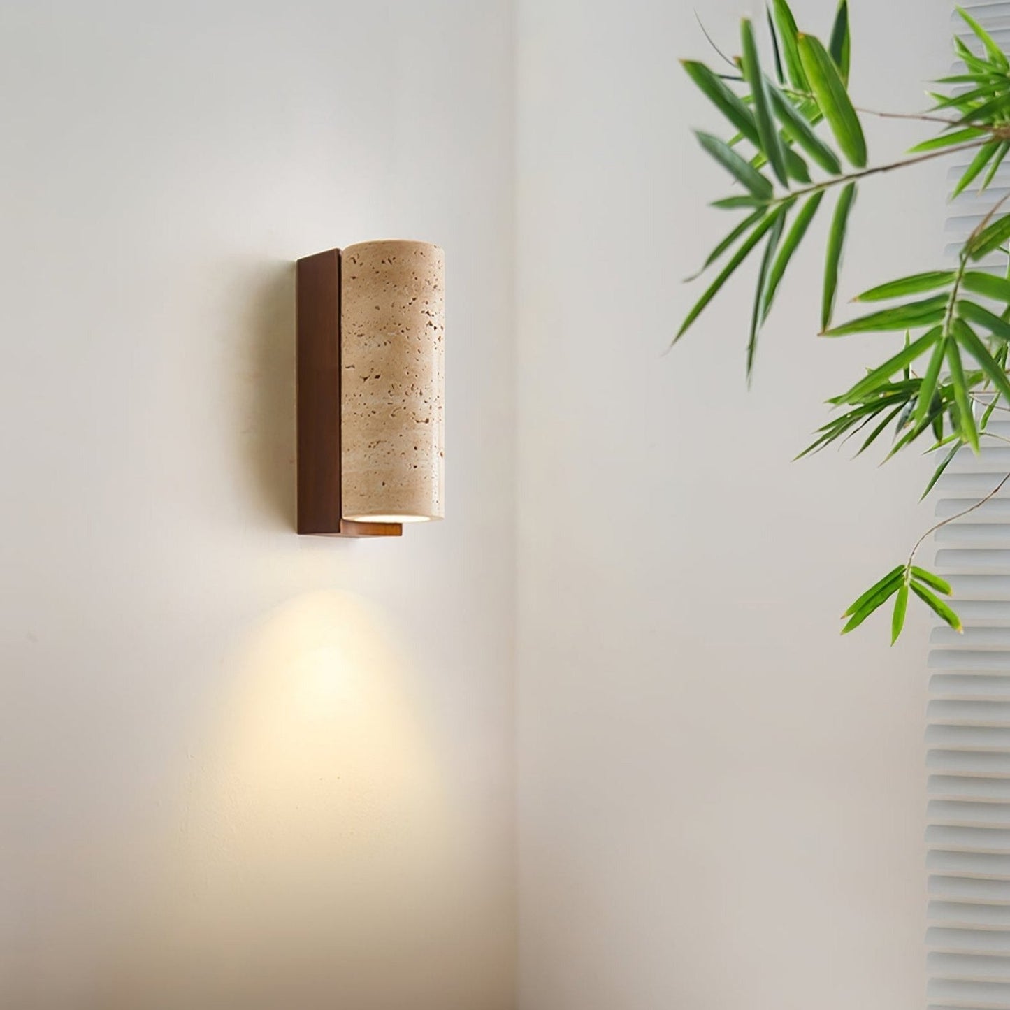 Natural Travertine Wall Lamp with Warm Wood Accents | Elegant Wall Lights for Serene Bedroom and Hallway Lighting 3