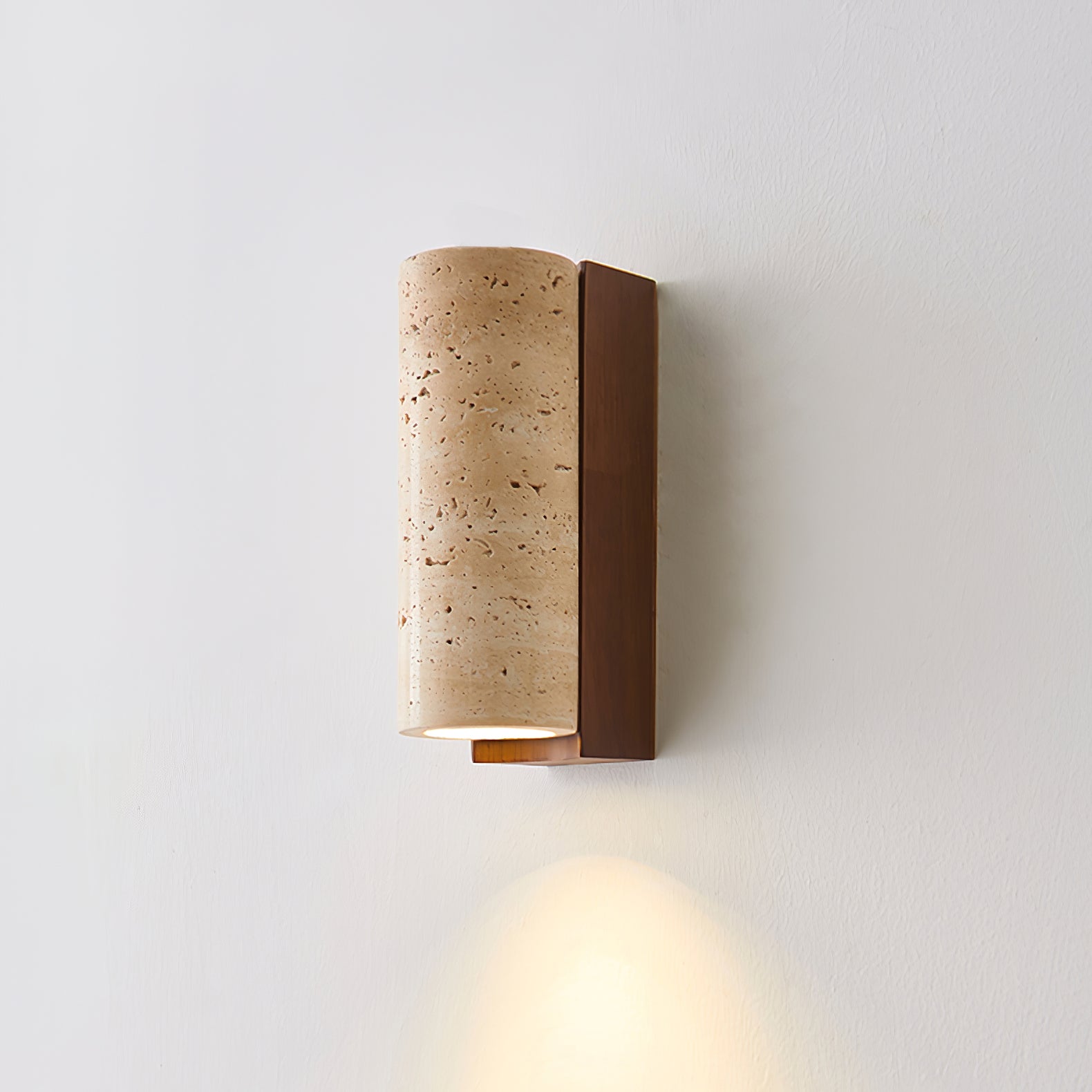 Natural Travertine Wall Lamp with Warm Wood Accents | Elegant Wall Lights for Serene Bedroom and Hallway Lighting 5