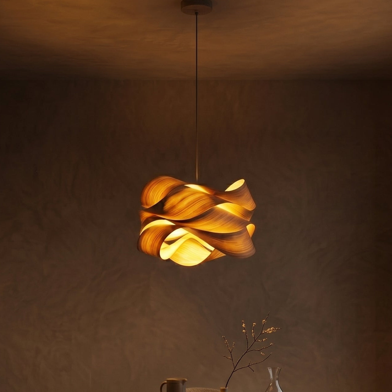 Natural Wood Dome Pendant Light Fixture with Soft Glow | Elegant Kitchen Pendant Lighting for Warm Ambiance 0