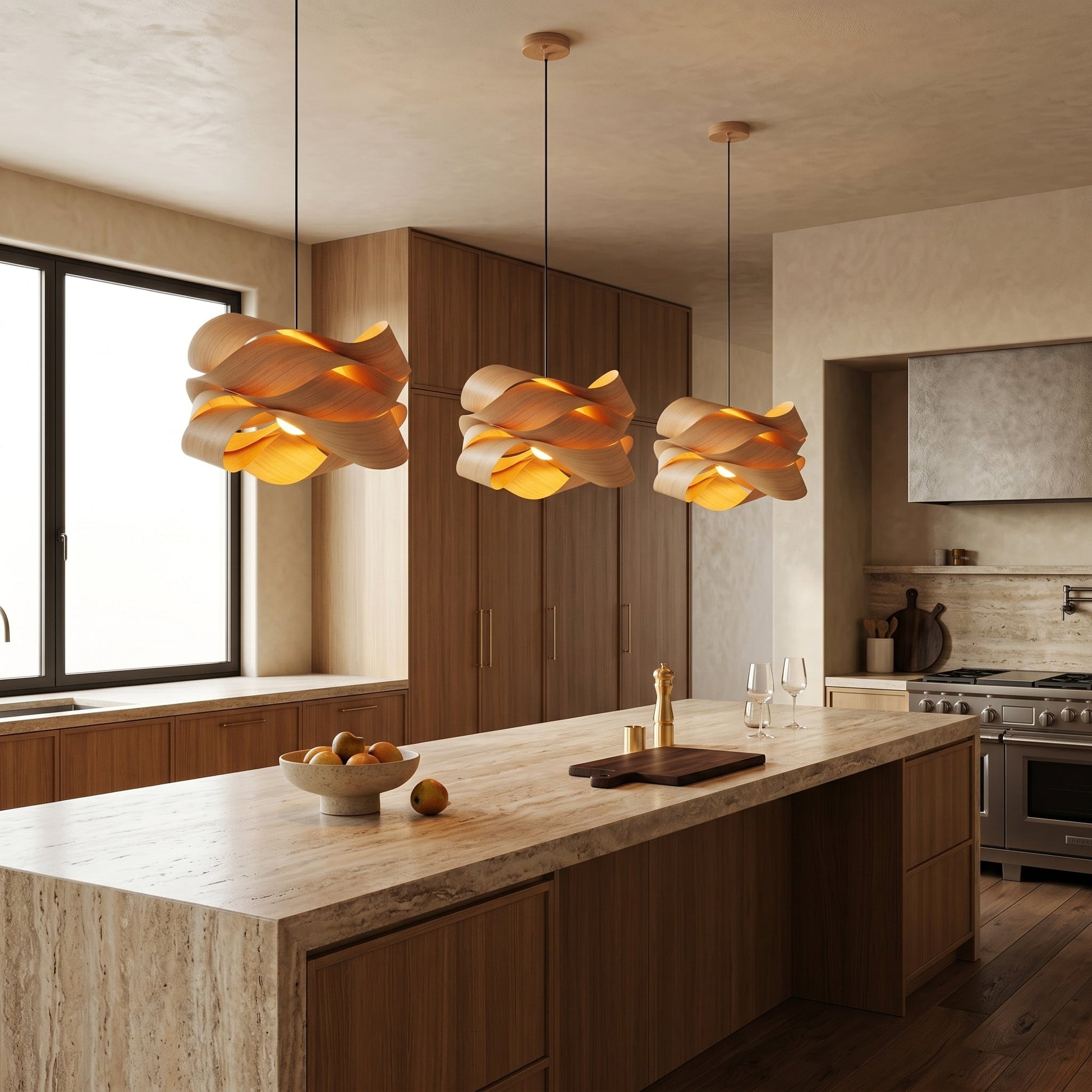 Natural Wood Dome Pendant Light Fixture with Soft Glow | Elegant Kitchen Pendant Lighting for Warm Ambiance 2