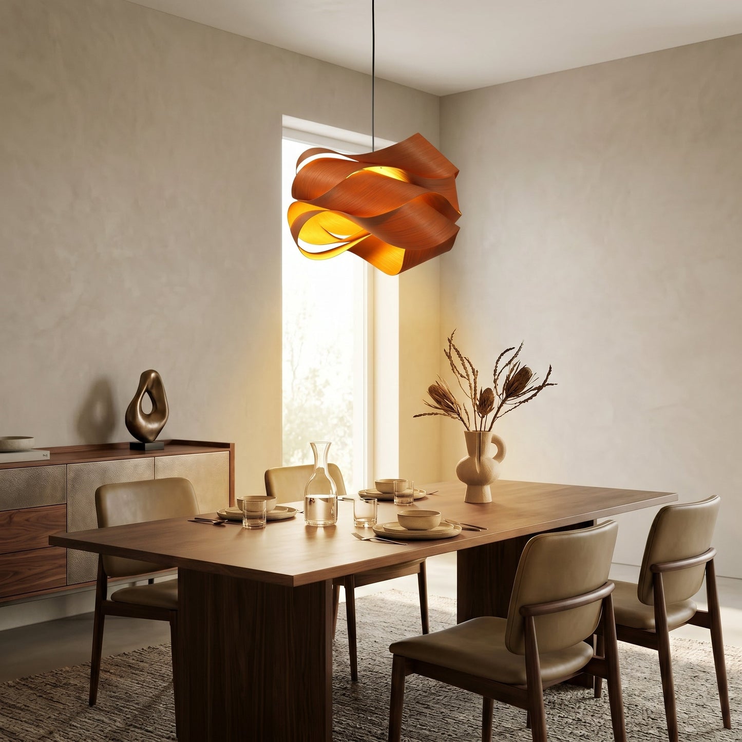 Natural Wood Dome Pendant Light Fixture with Soft Glow | Elegant Kitchen Pendant Lighting for Warm Ambiance 3