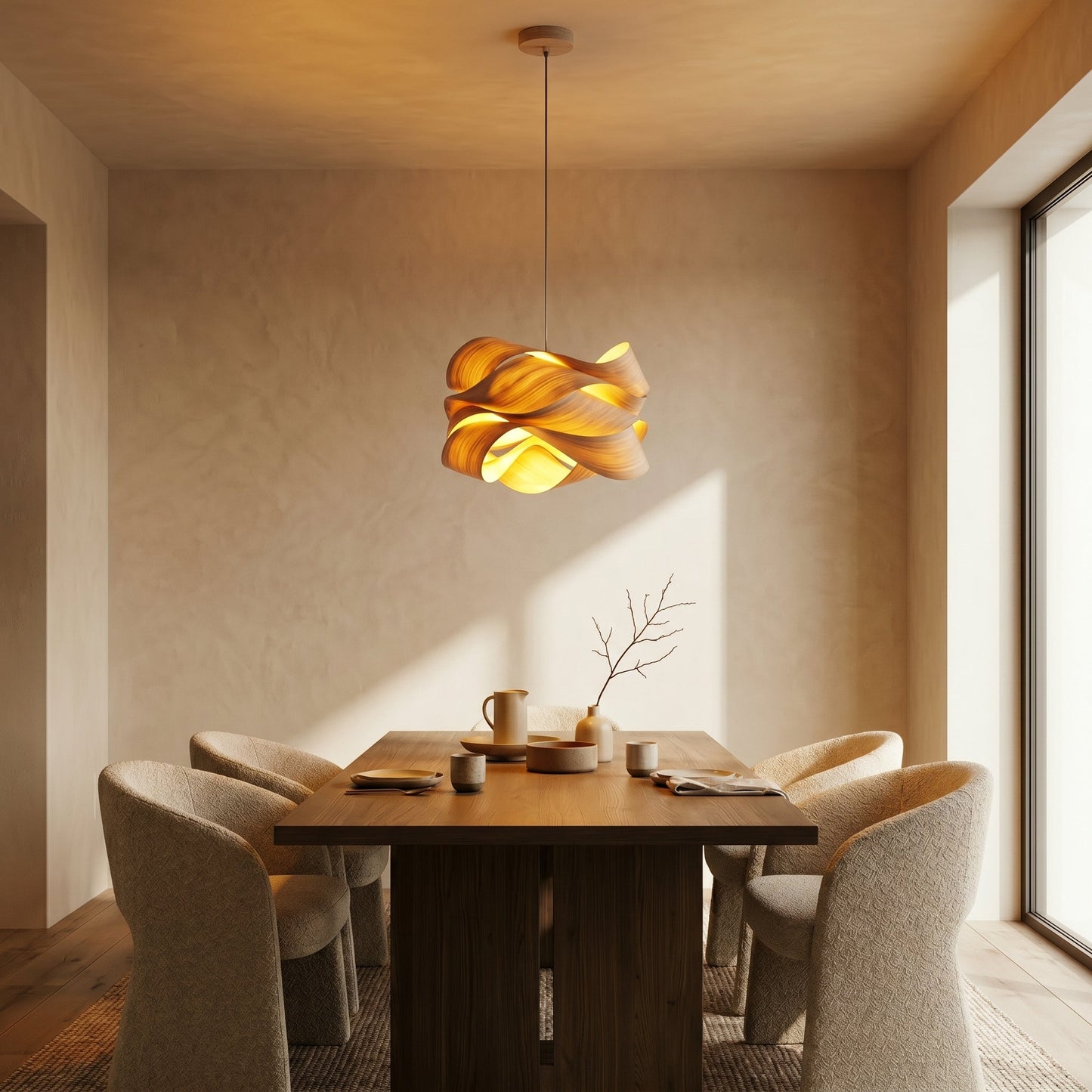 Natural Wood Dome Pendant Light Fixture with Soft Glow | Elegant Kitchen Pendant Lighting for Warm Ambiance 4