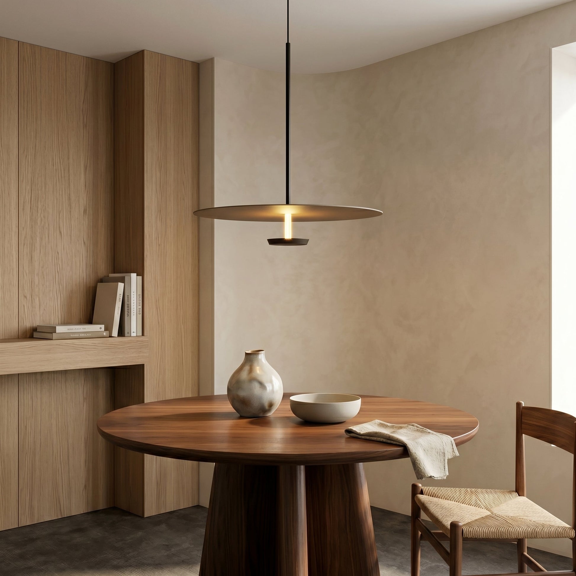 Nordic Collection | Black Pendant Light Fixture with Layered Disc Design | Soft Downward Illumination for Modern Spaces 0