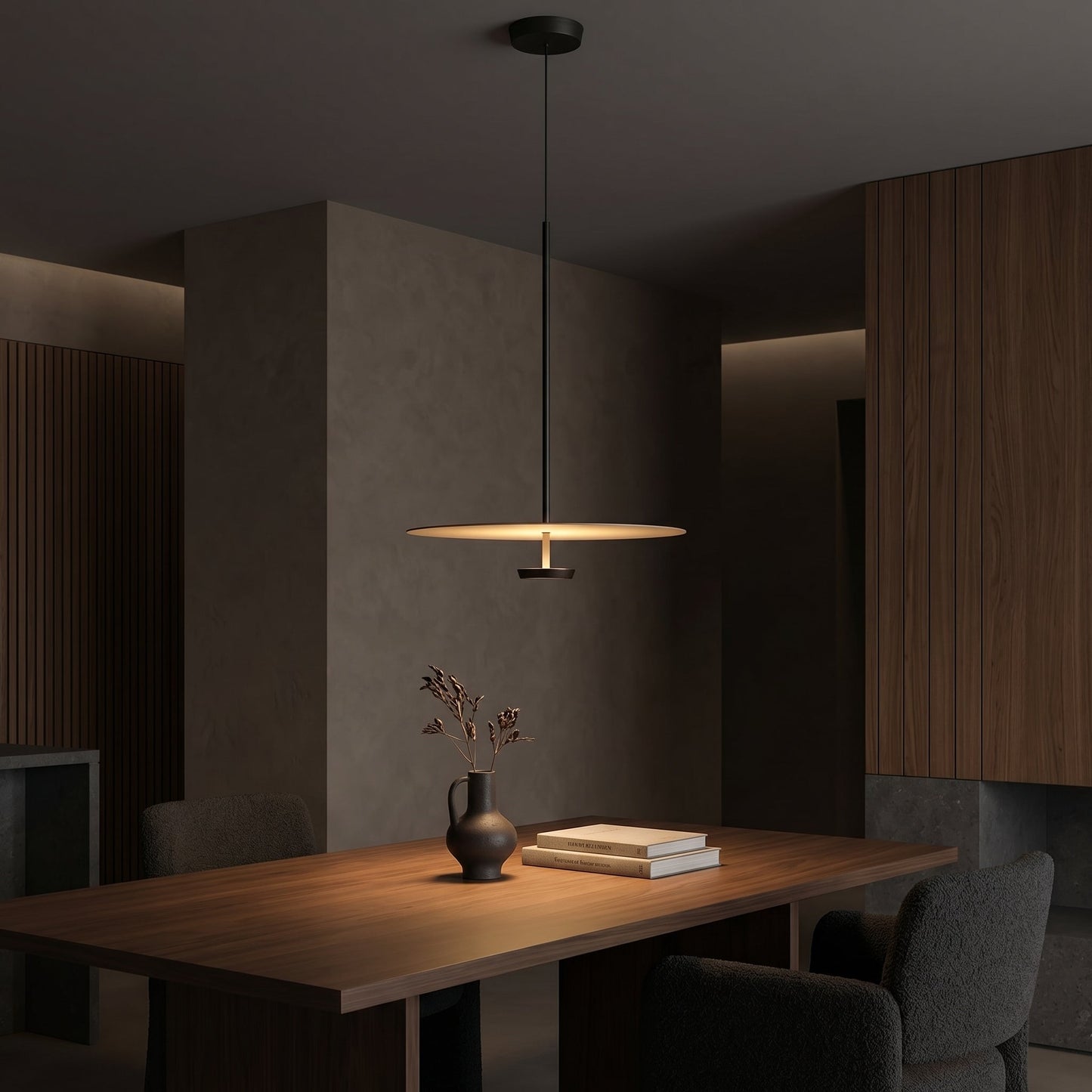 Nordic Collection | Black Pendant Light Fixture with Layered Disc Design | Soft Downward Illumination for Modern Spaces 4
