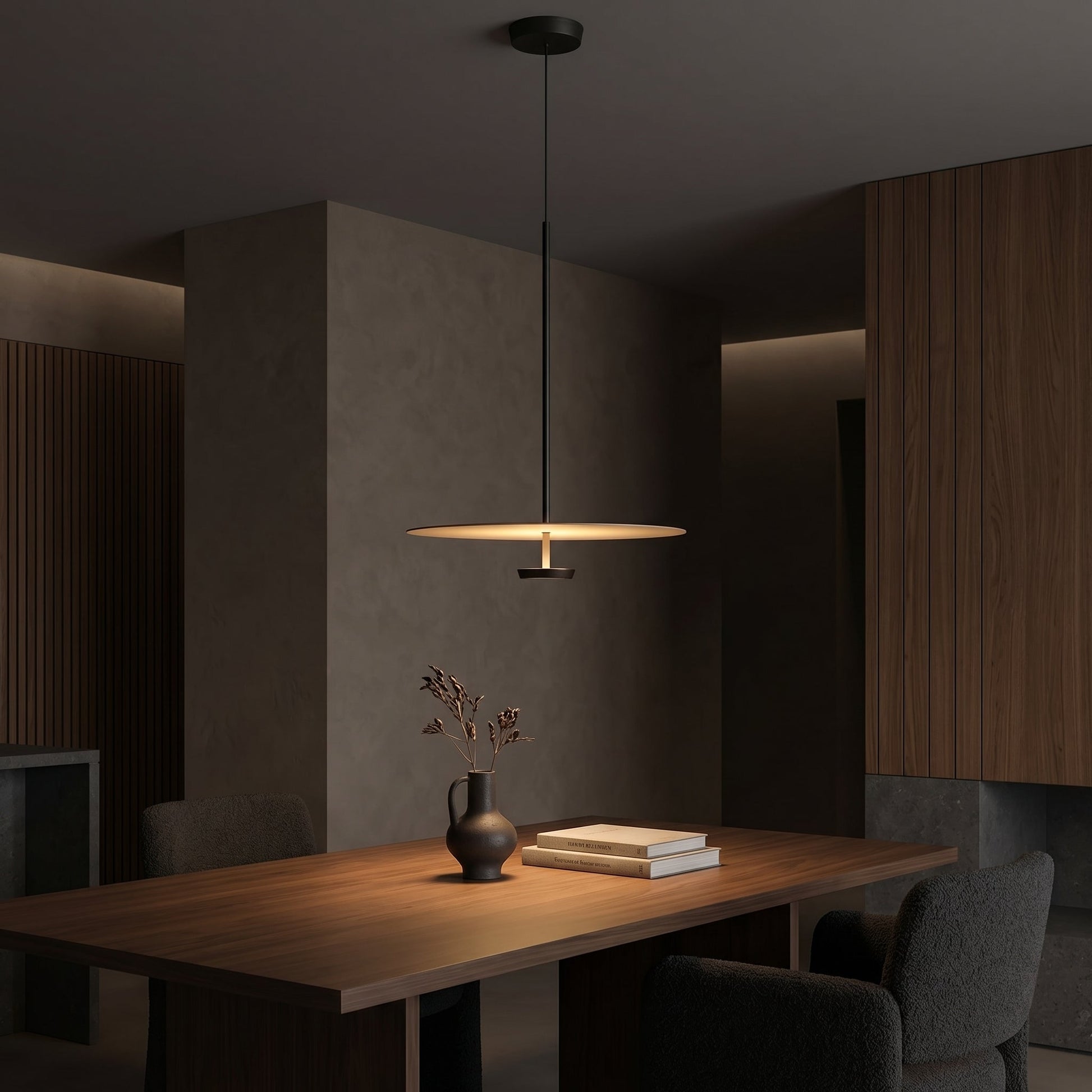 Nordic Collection | Black Pendant Light Fixture with Layered Disc Design | Soft Downward Illumination for Modern Spaces 4