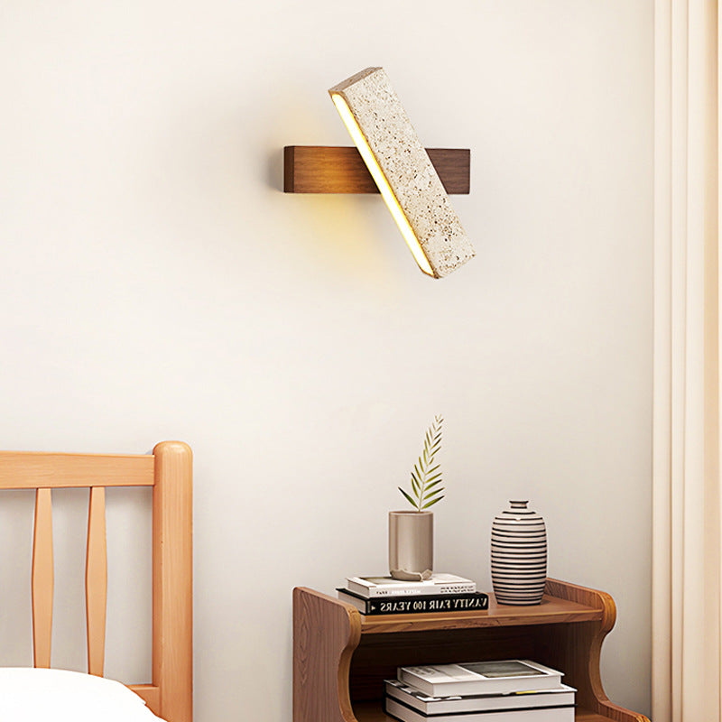 Zaid Travertine & Wood Adjustable Wall Lamp | Wood or Walnut