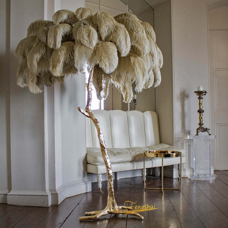 O'Moore | Nordic Luxury Floor/Table Lamp with Unique Ostrich Feather Shade | Elegant Lighting for Living Spaces 18