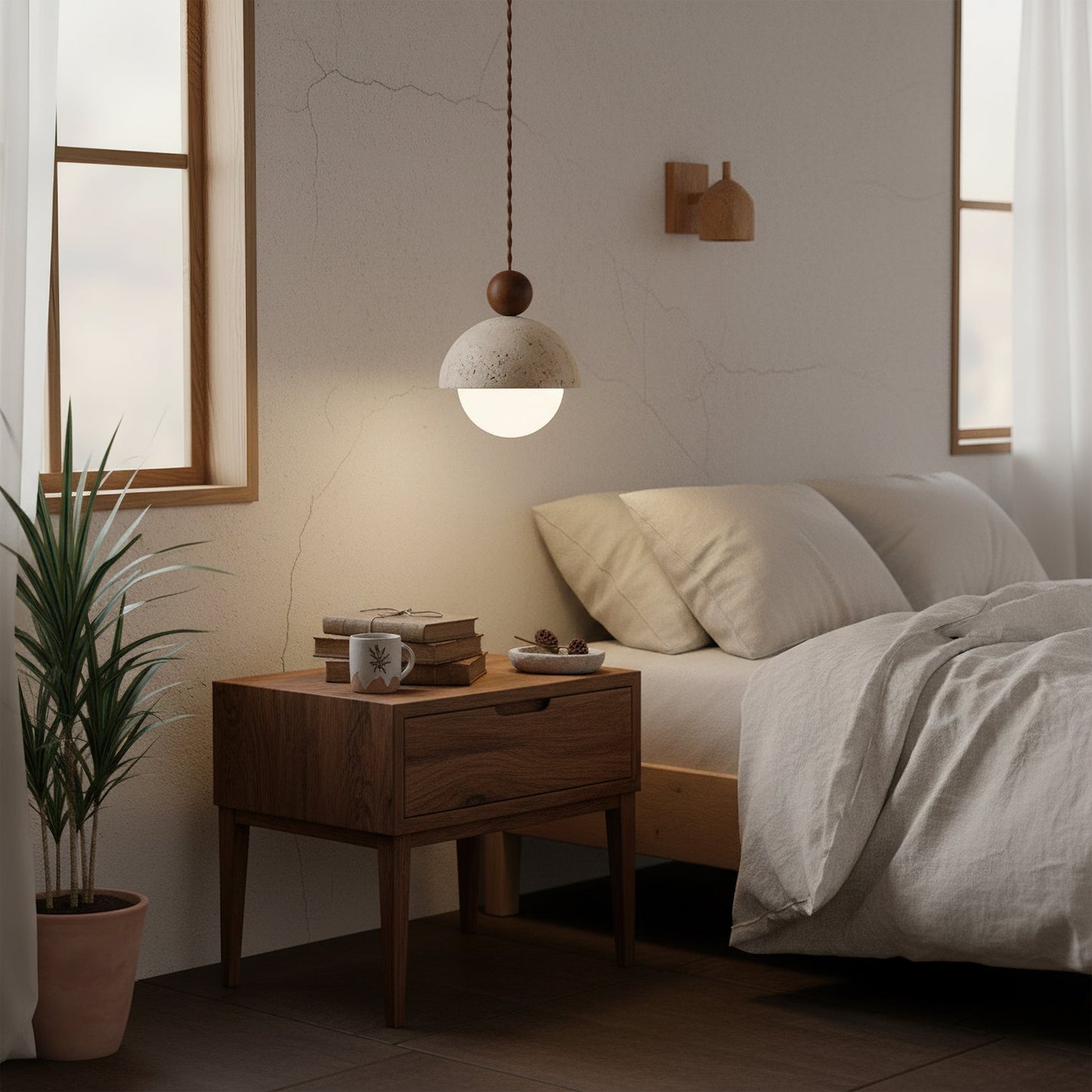 Palermo | Pendant Light with Handcrafted Travertine Dome & Glass Globe | Elegant Illumination for Modern Spaces 0