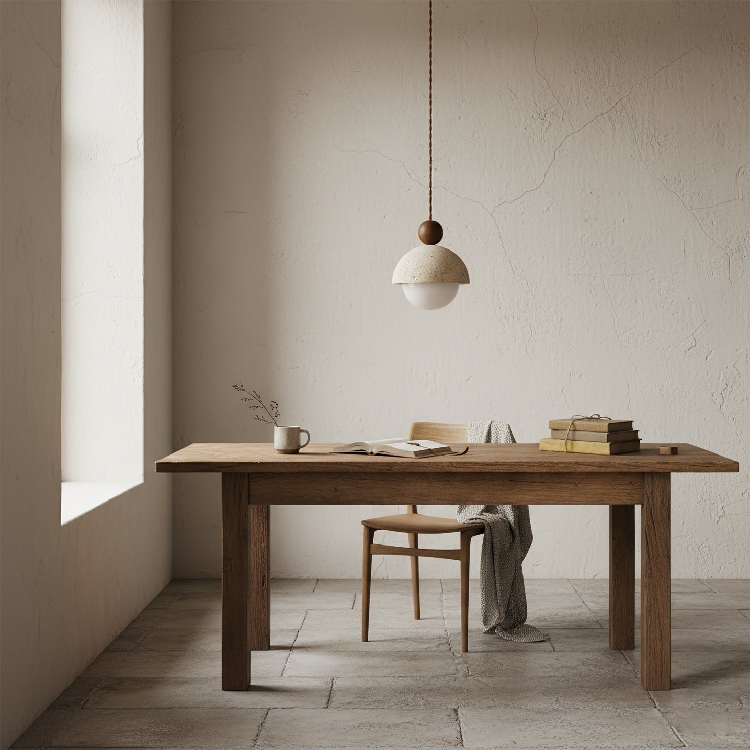 Palermo | Pendant Light with Handcrafted Travertine Dome & Glass Globe | Elegant Illumination for Modern Spaces 3