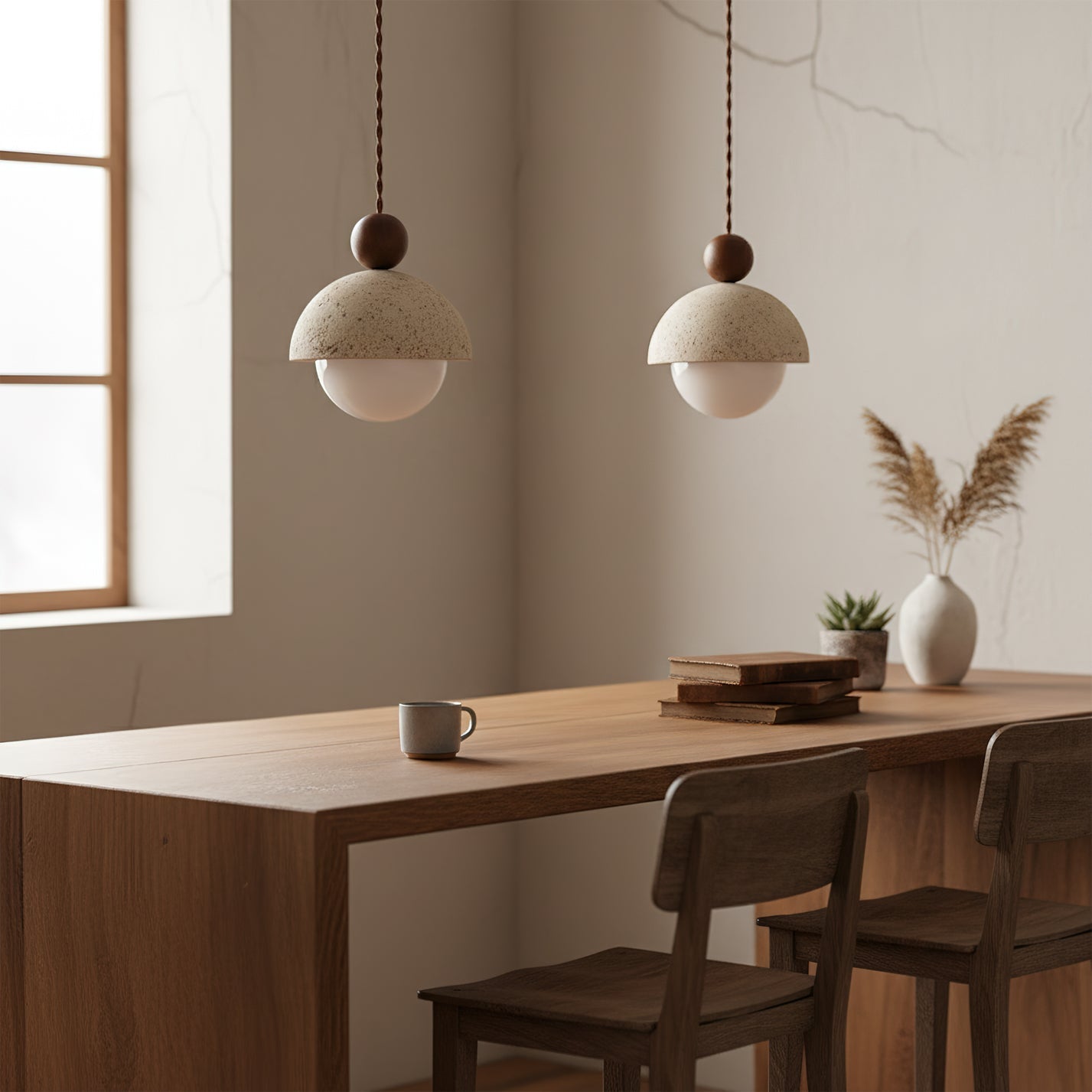 Palermo | Pendant Light with Handcrafted Travertine Dome & Glass Globe | Elegant Illumination for Modern Spaces 4