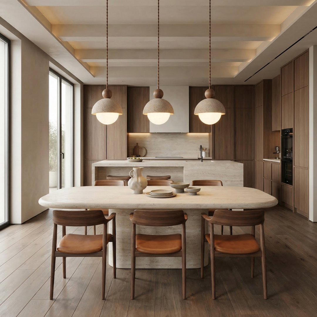 Palermo | Pendant Light with Handcrafted Travertine Dome & Glass Globe | Elegant Illumination for Modern Spaces 7