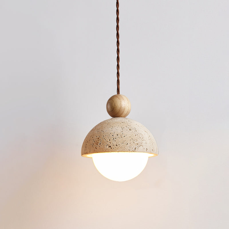 Palermo | Pendant Light with Handcrafted Travertine Dome & Glass Globe | Elegant Illumination for Modern Spaces 9