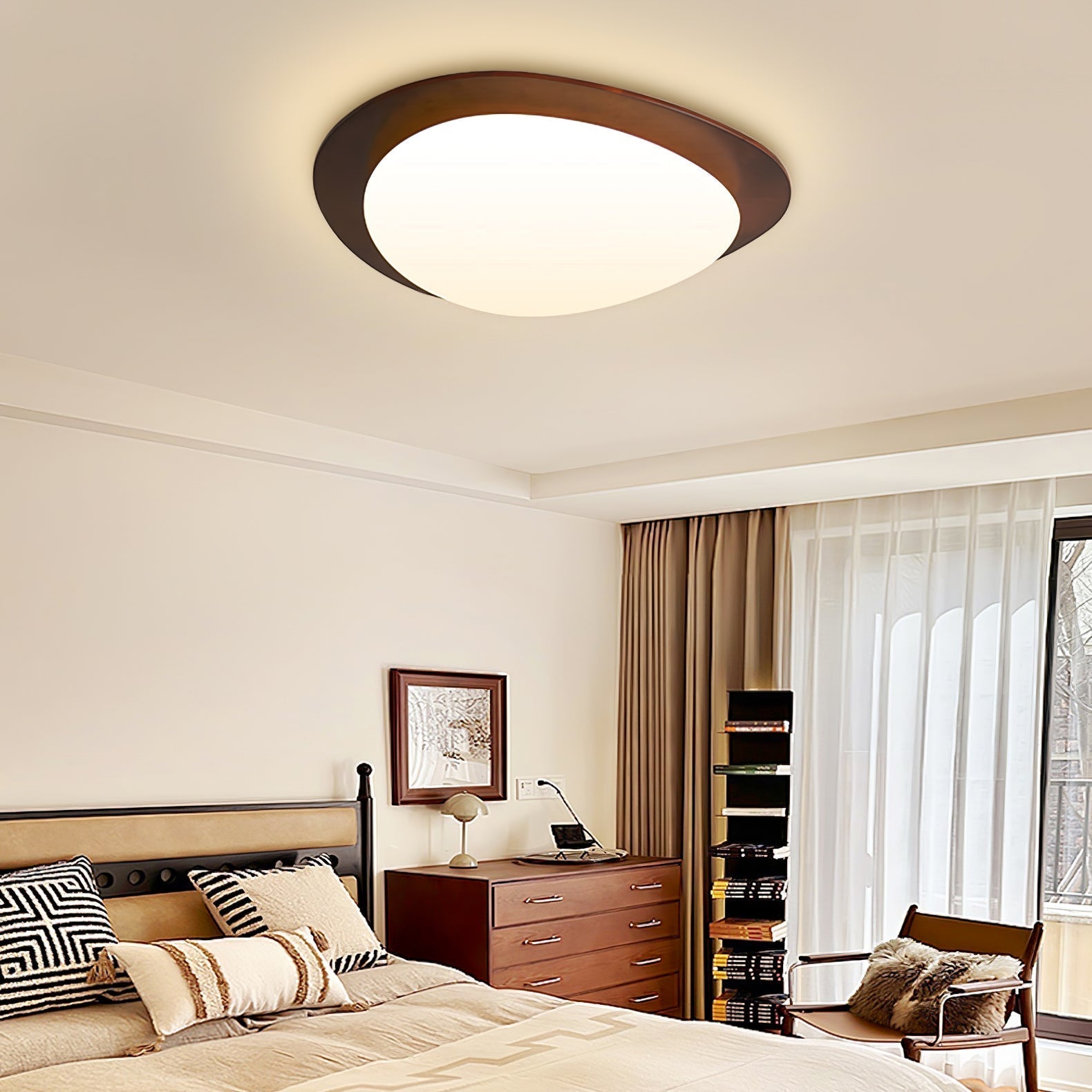 PebbleGlow | Elegant Natural Wood Grain Flush Mount Ceiling Light 2
