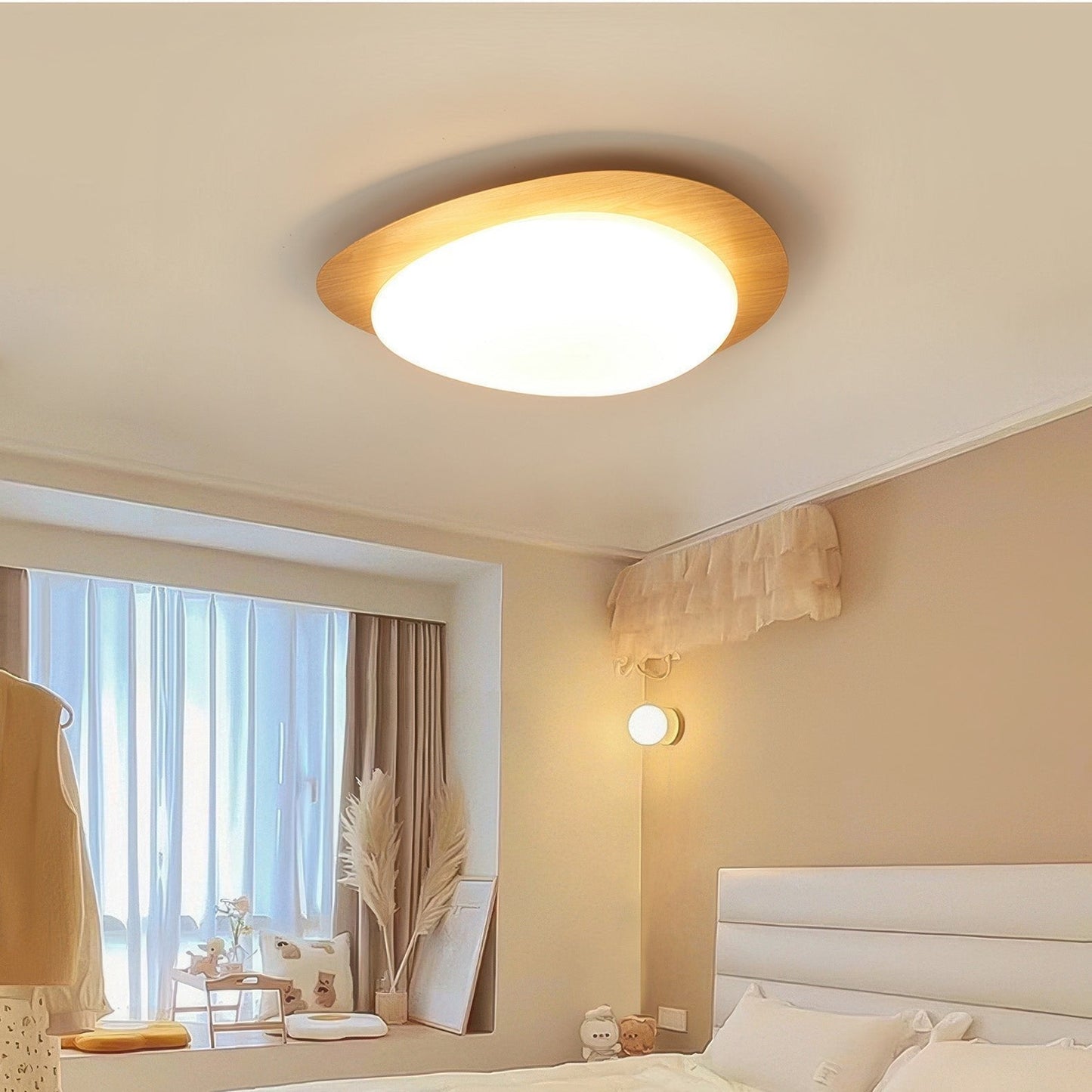 PebbleGlow | Elegant Natural Wood Grain Flush Mount Ceiling Light 3