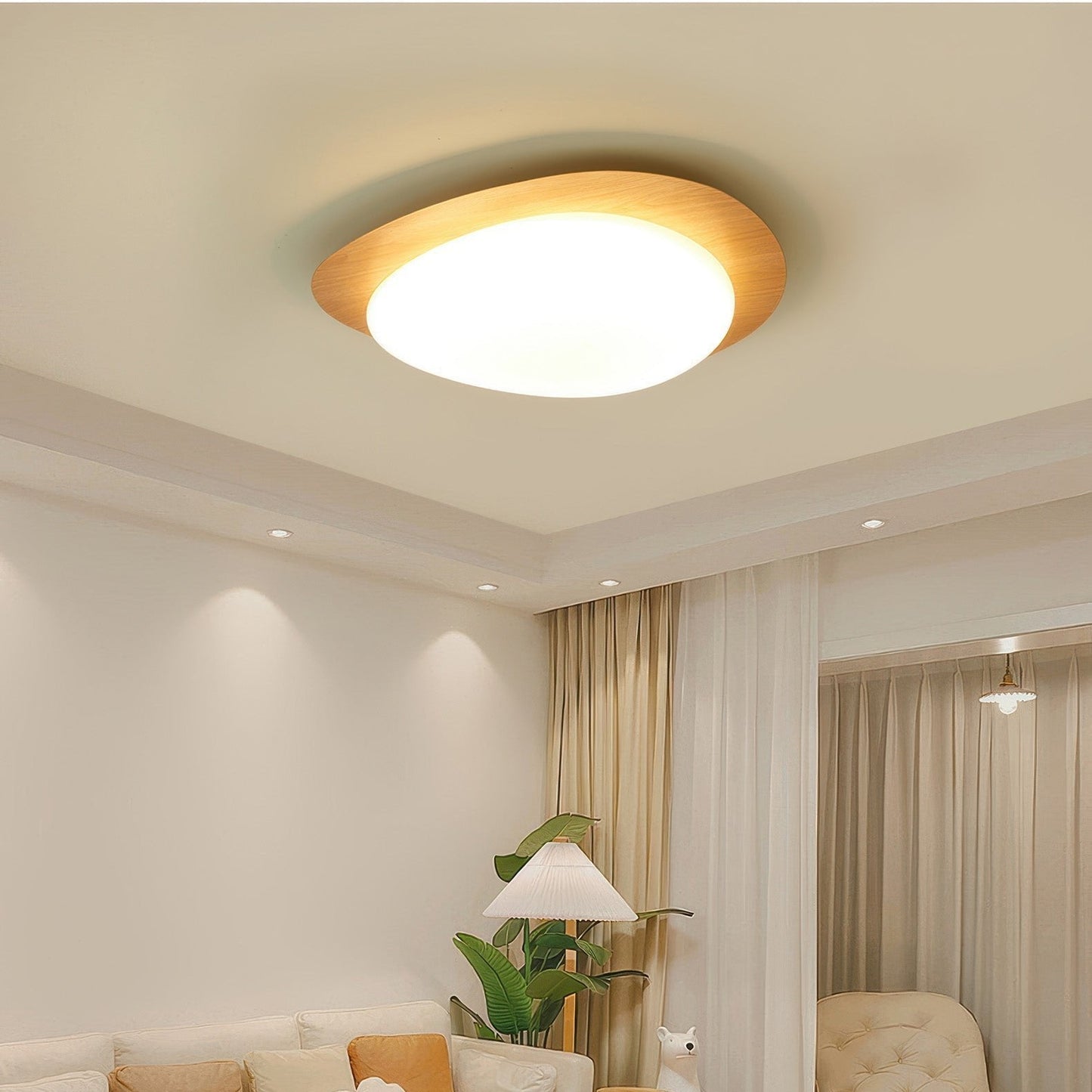 PebbleGlow | Elegant Natural Wood Grain Flush Mount Ceiling Light 5