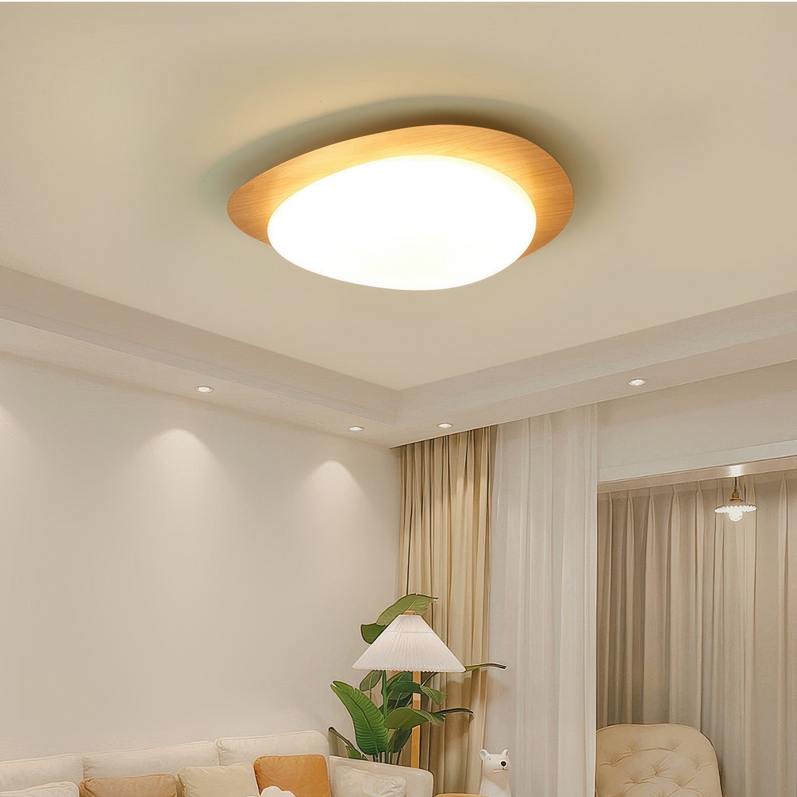 PebbleGlow | Elegant Natural Wood Grain Flush Mount Ceiling Light 5