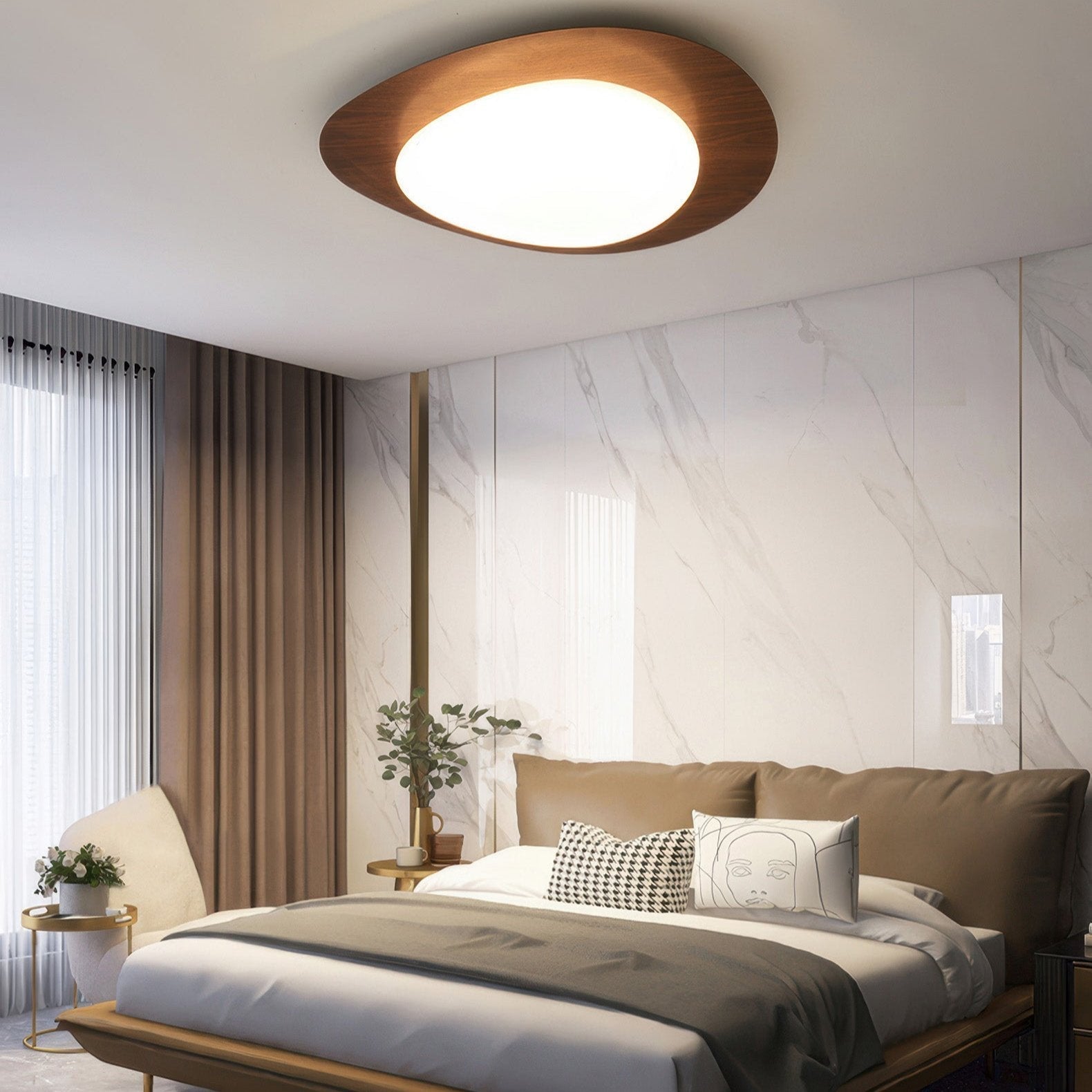 PebbleGlow | Elegant Natural Wood Grain Flush Mount Ceiling Light 6