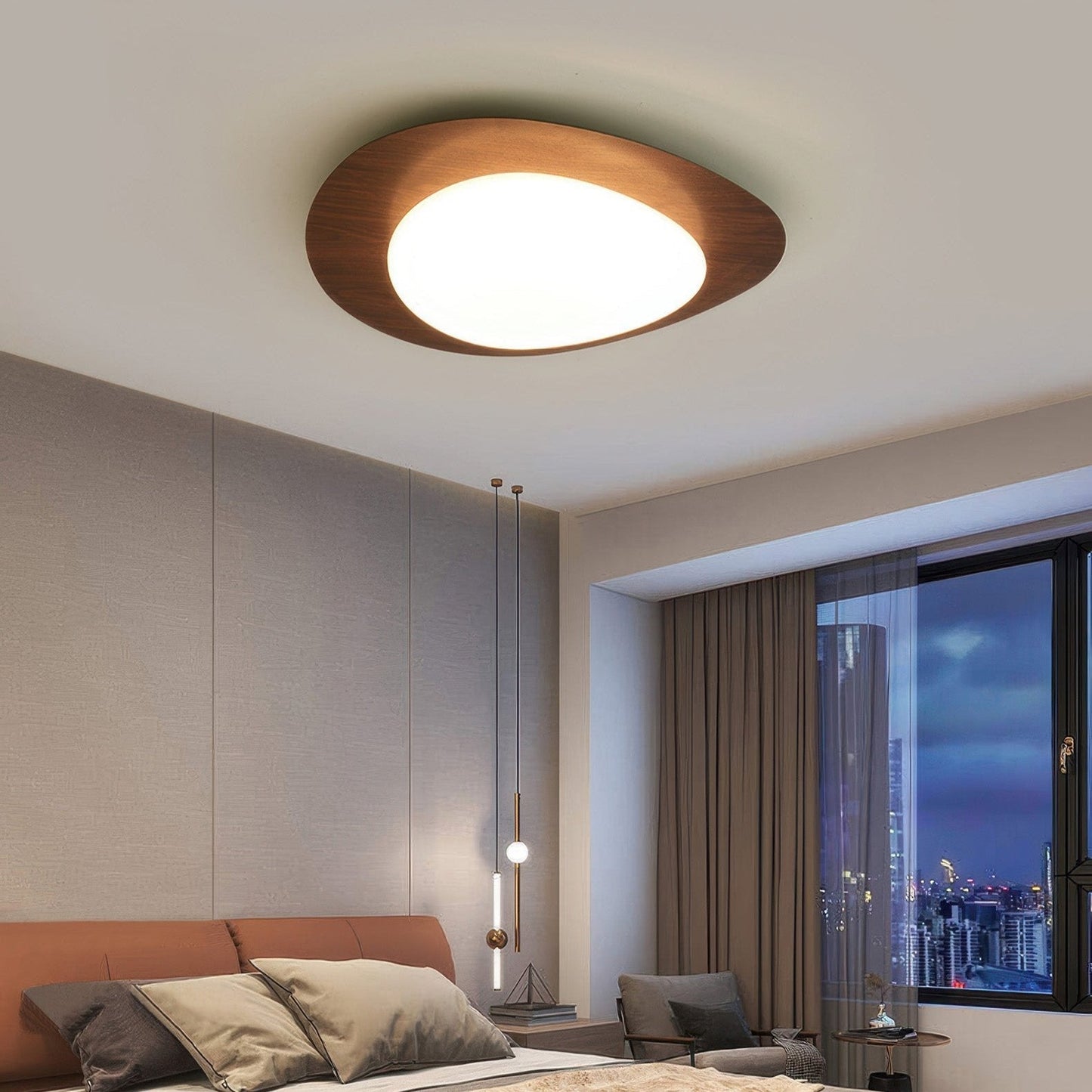PebbleGlow | Elegant Natural Wood Grain Flush Mount Ceiling Light 7