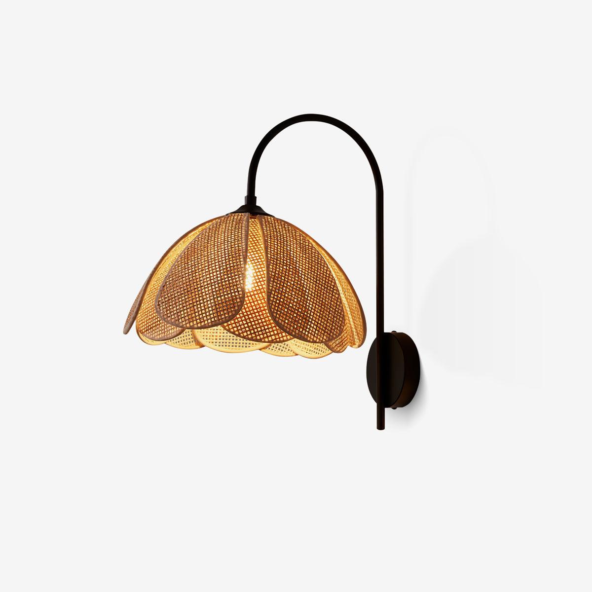 Rattan Wall Lamp | Petal-Shaped Sconce Lighting with Metal Base | Elegant Home Decor for Ambient Illumination 0