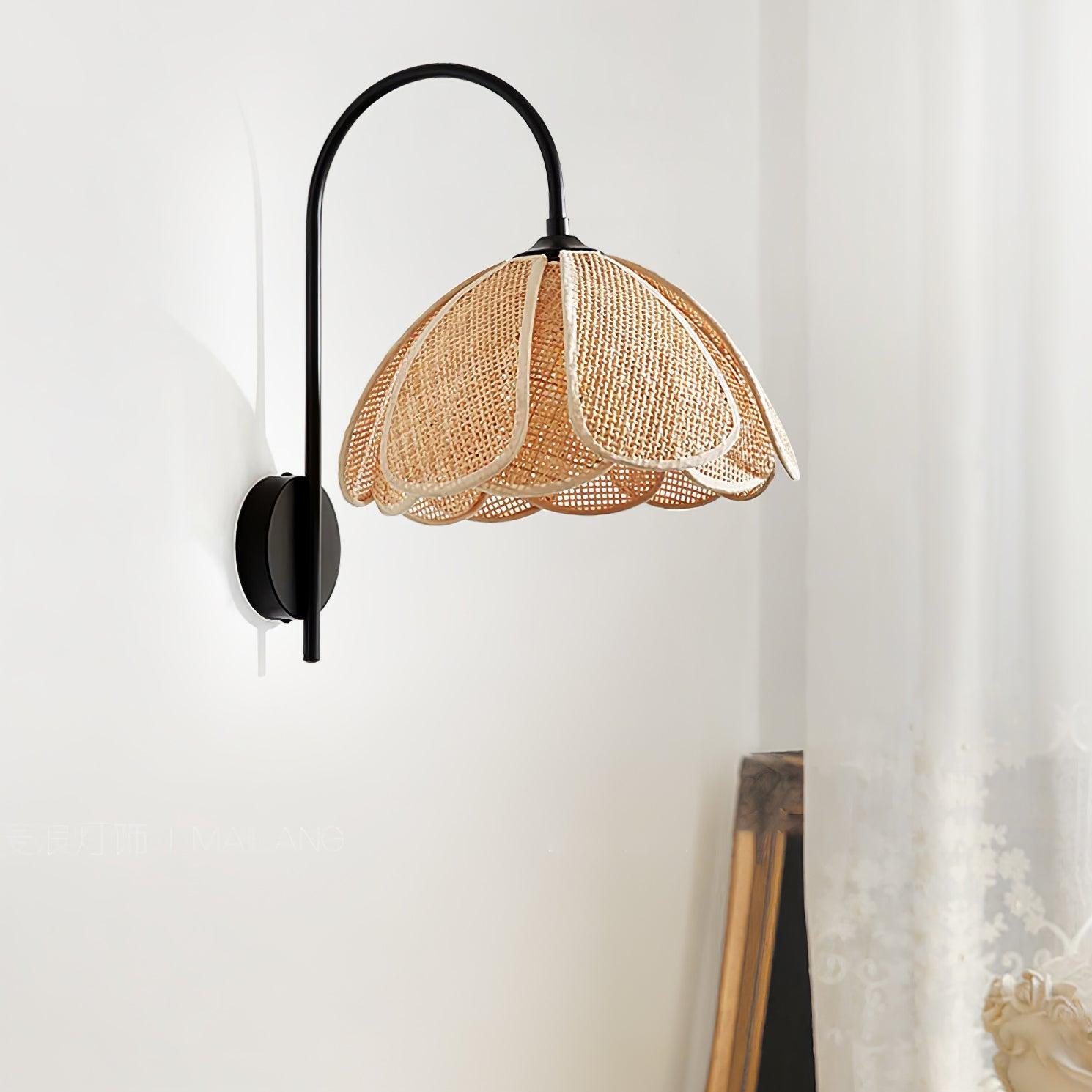 Rattan Wall Lamp | Petal-Shaped Sconce Lighting with Metal Base | Elegant Home Decor for Ambient Illumination 2