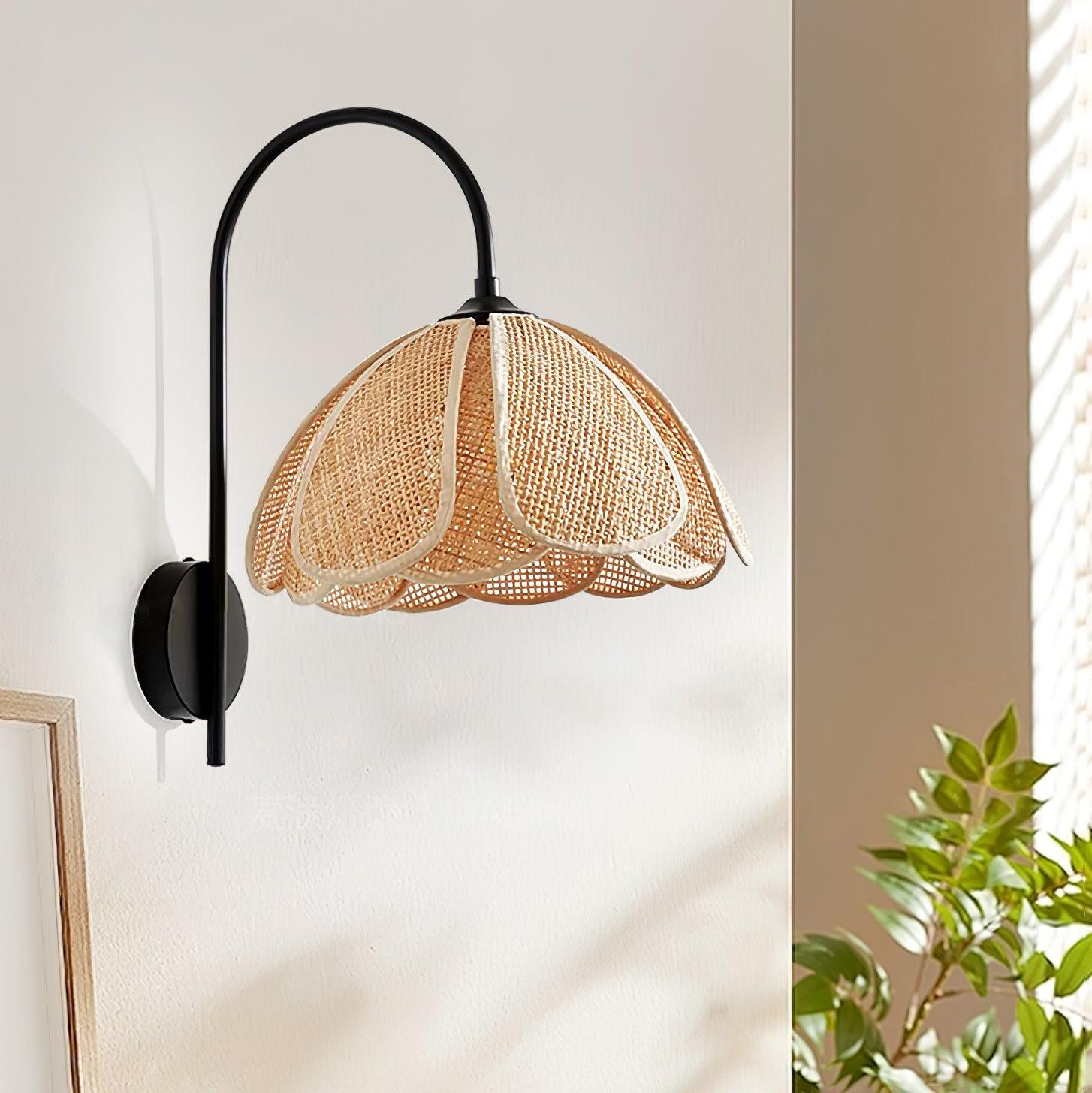 Rattan Wall Lamp | Petal-Shaped Sconce Lighting with Metal Base | Elegant Home Decor for Ambient Illumination 3
