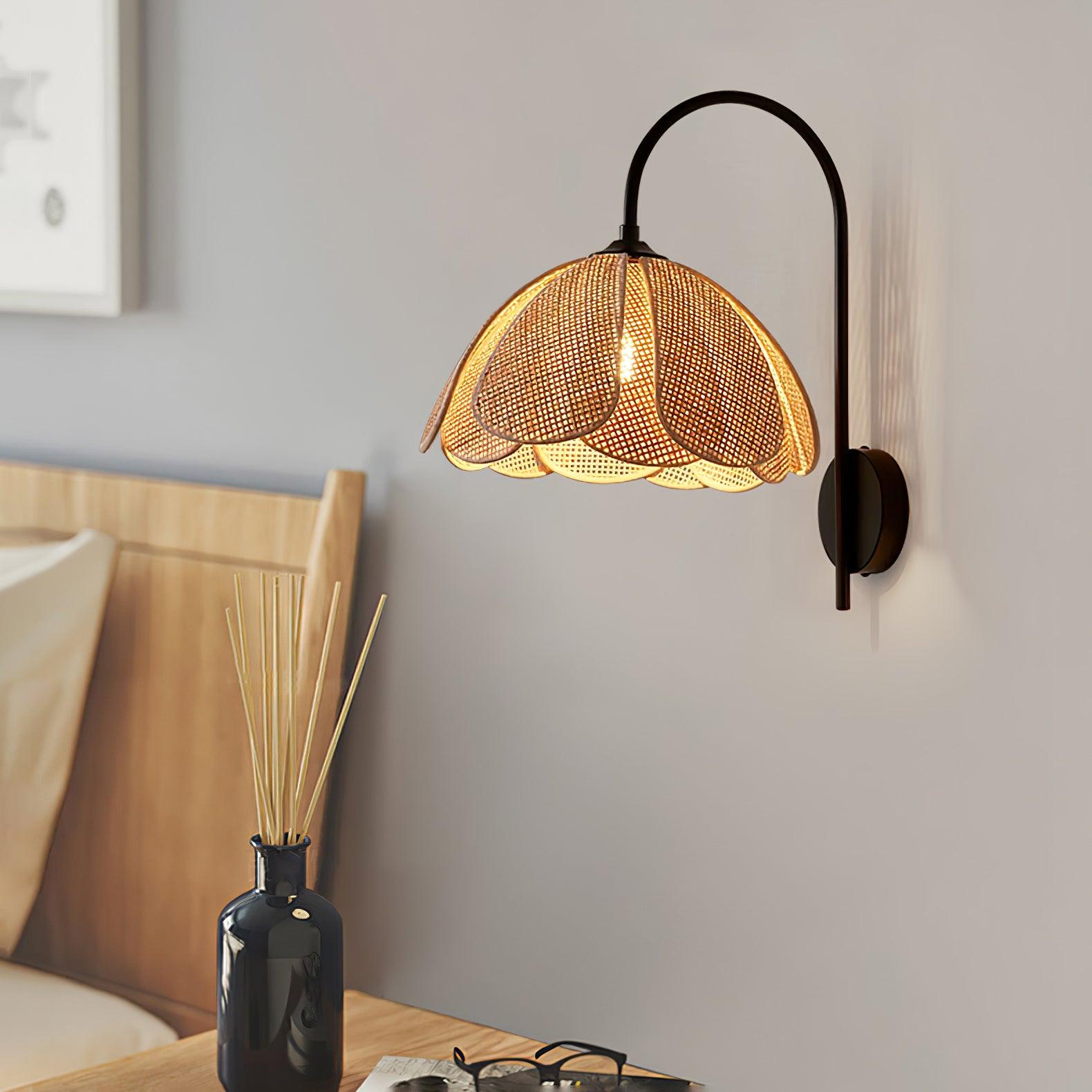 Rattan Wall Lamp | Petal-Shaped Sconce Lighting with Metal Base | Elegant Home Decor for Ambient Illumination 5