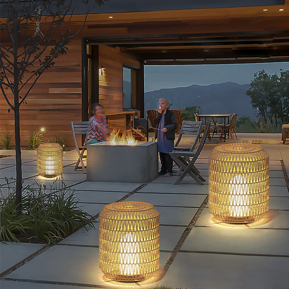 Rattan Shade Outdoor Floor Lamp