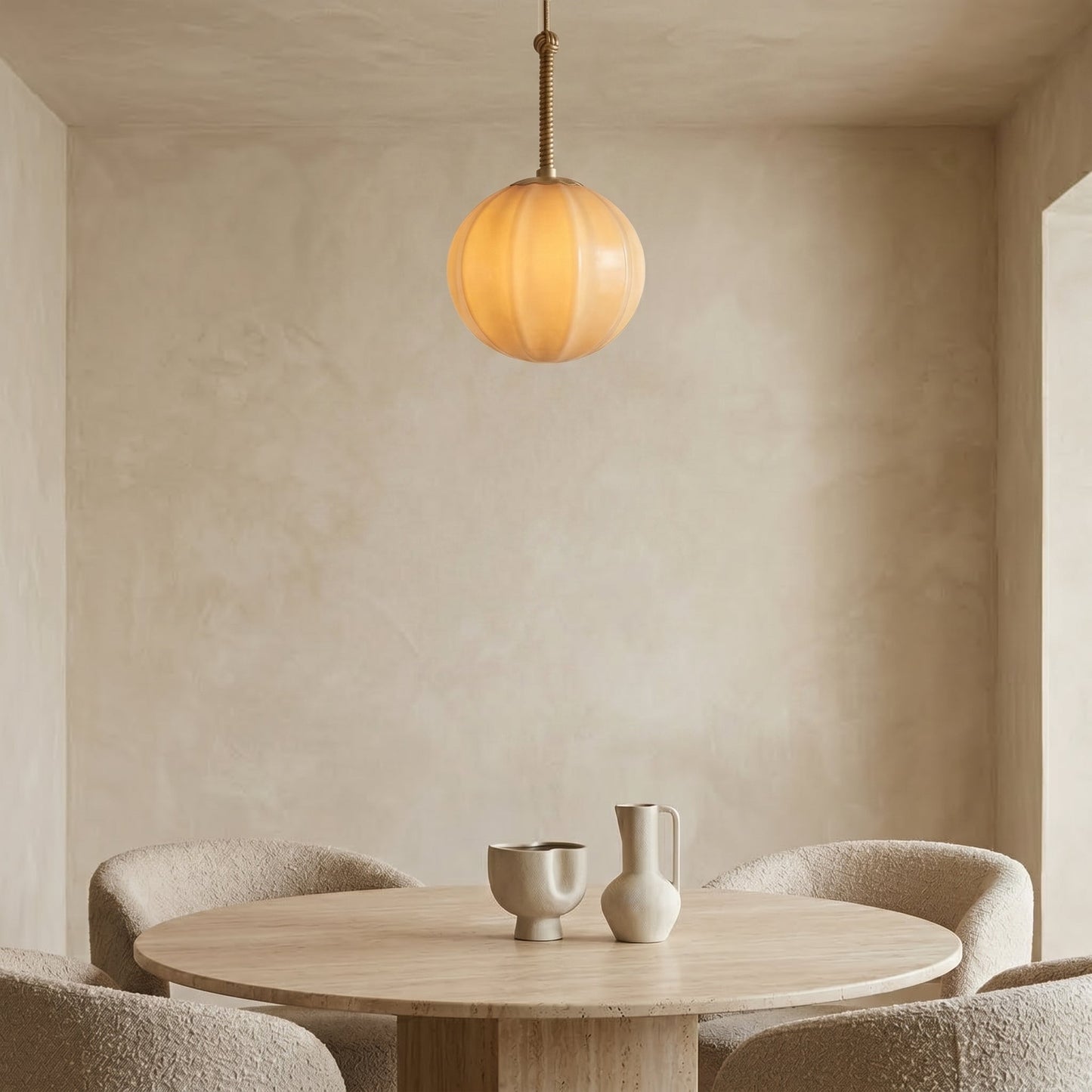 Ribbed Glass Pendant Light | Bell-Shaped Design with Adjustable Height | Modern Kitchen Pendant Lighting for Focused Illumination 4