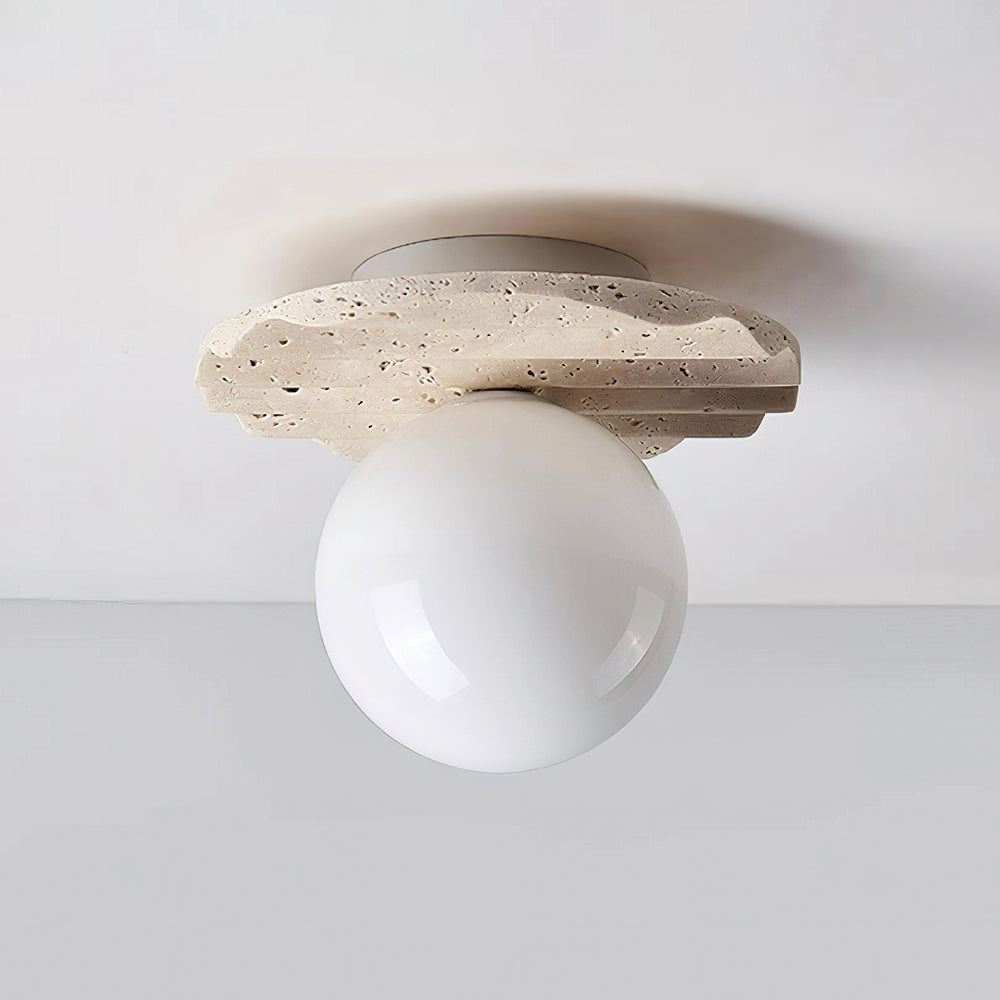 Ritta Collection | Flush Mount Ceiling Light Fixture with Travertine Base | Soft Illumination for Modern Ambiance 0