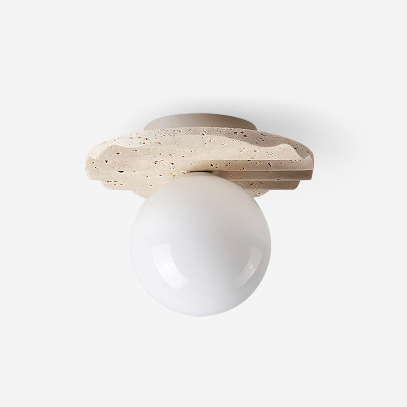 Ritta Collection | Flush Mount Ceiling Light Fixture with Travertine Base | Soft Illumination for Modern Ambiance 1