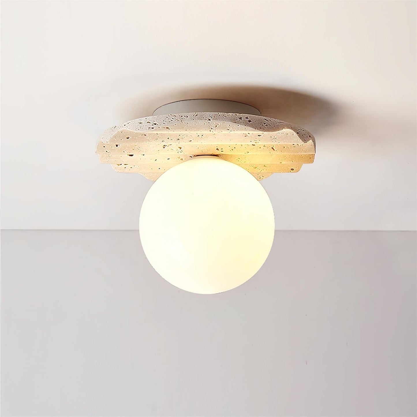 Ritta Collection | Flush Mount Ceiling Light Fixture with Travertine Base | Soft Illumination for Modern Ambiance 2