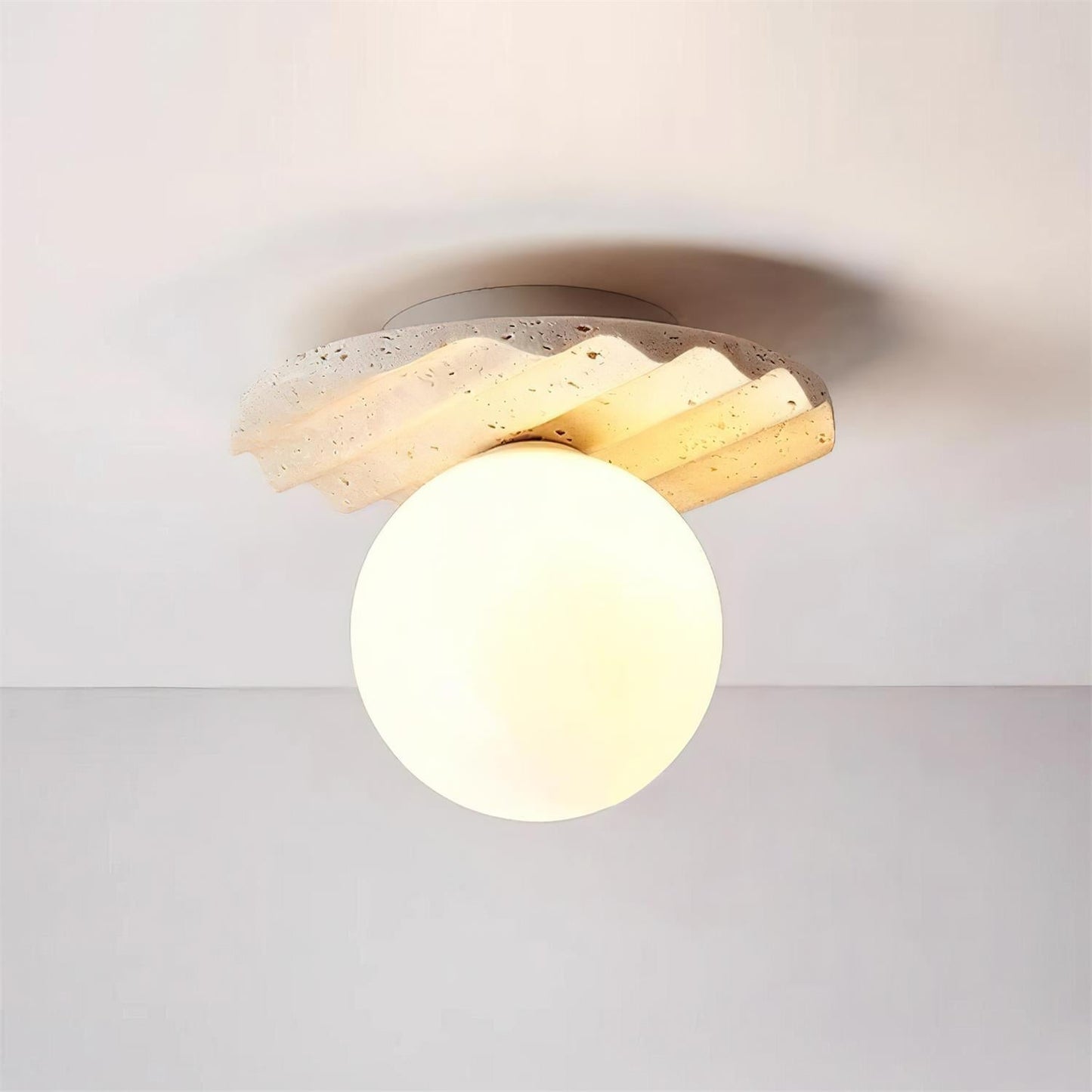 Ritta Collection | Flush Mount Ceiling Light Fixture with Travertine Base | Soft Illumination for Modern Ambiance 3
