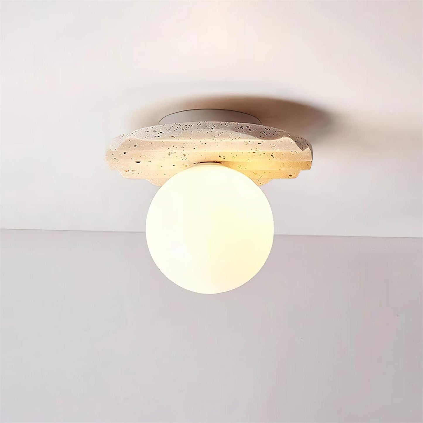 Ritta Collection | Flush Mount Ceiling Light Fixture with Travertine Base | Soft Illumination for Modern Ambiance 4